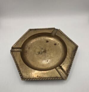 Vintage Solid Brass Hexagon Ashtray Catchall Dish MCM Retro Decor JAPAN 6"